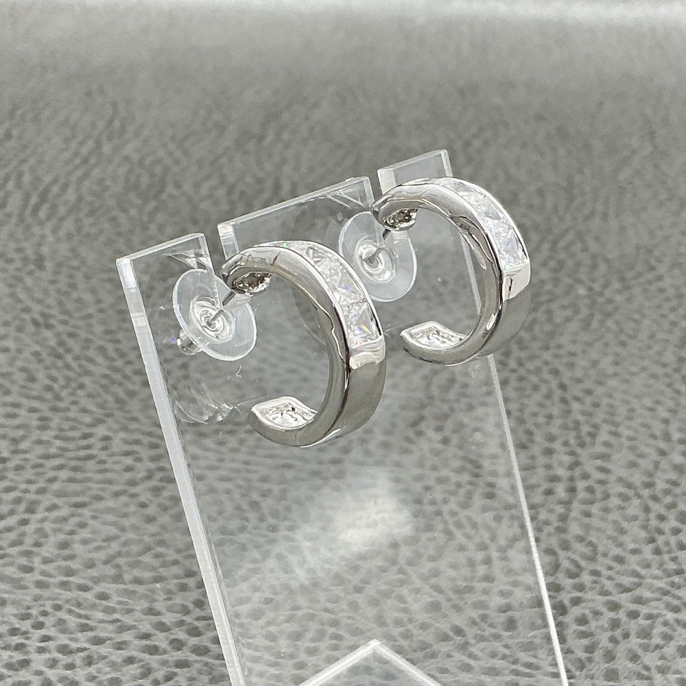 Silver Tone CZ Crystal Small Hoop Earrings Womens Channel Set Huggie Hoops
